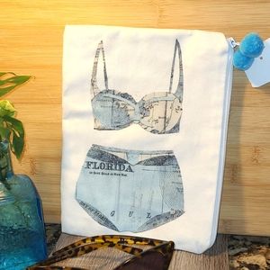 Cosmetic bag Florida bikini. Pom poms zip NWT
